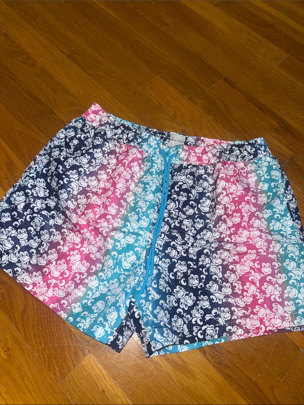 Paul Smith Pink Teal Navy Monkey-Print Swim Trunks